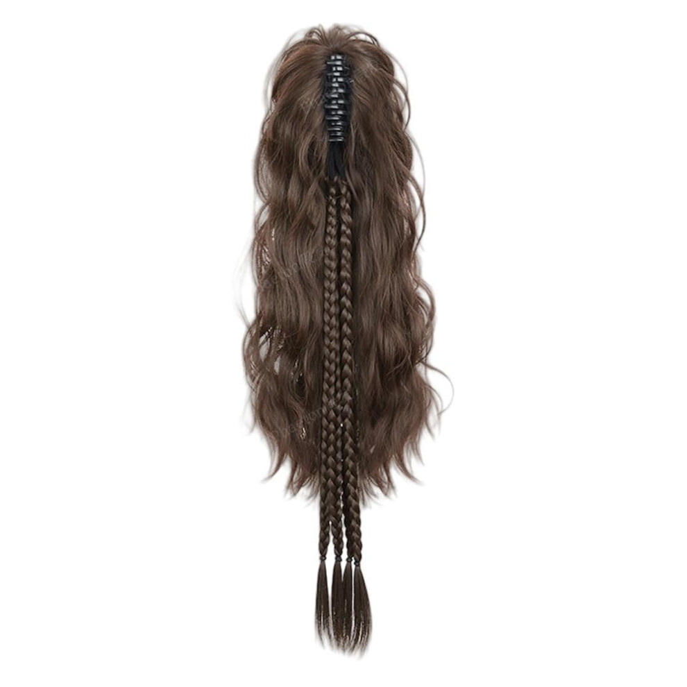 Brown Curly Clip In Ponytail Extension with Natural Wavy Texture Heat Resistant Hairpiece
