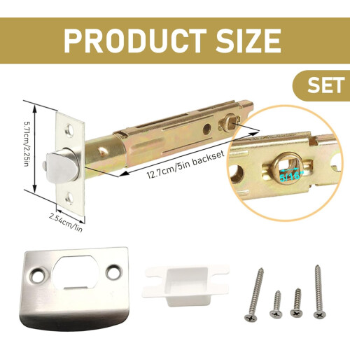 5 Inch Adjustable Deadbolt Latch with Square Interface Door Lock Replacement, Polished Metal Finish 2