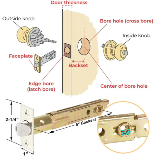5 Inch Adjustable Deadbolt Latch with Square Interface Door Lock Replacement, Polished Metal Finish 1