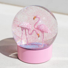 Christmas Snow Globe with Pink Flamingo, Glass Glitter Dome, Romantic Gift for Girls and Women