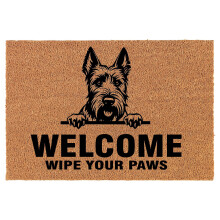 Welcome Doormat Coco Coir Door Mat Gift Welcome Wipe Your Paws Scottie Scottish Terrier (24" x 16")
