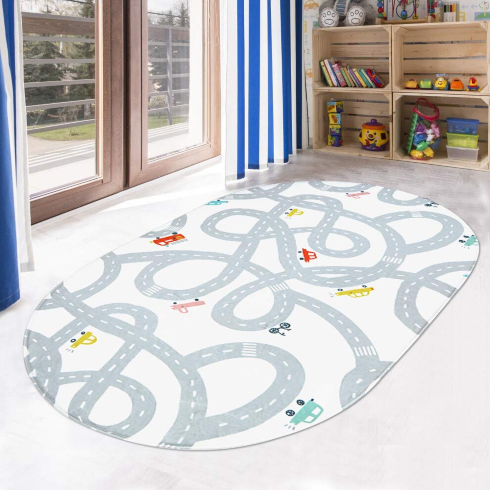 Kids Play Mat Road Rug 3'x5' NonSlip Educational City Design Washable Soft Flannel for Playroom