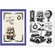 Vintage Clear Stamps Car Boat Wall Clock, Transparent Silicone Stamps for DIY Scrapbooking, Cards Making, Photo Journal, Compatible with Retro Art