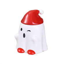 Cute Halloween Coffee Mug with Hat-Shaped Lid, White Ceramic Cup Compatible with Home Decor, Kids & Adults, Party Use
