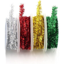 4 Rolls Metallic Tinsel Garland, 3m/Roll, Compatible with Christmas Tree, Wedding, Birthday, Holiday, New Year Party Home Decoration
