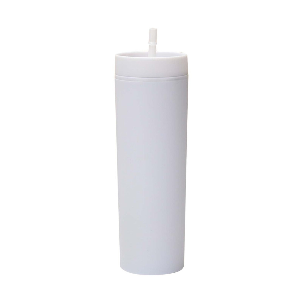 16oz Skinny Tumblers Bulk, Matte Pastel Colored with Lids & Straws, Double Walled Plastic Acrylic Iced Coffee Cups (White)Latest upgrade