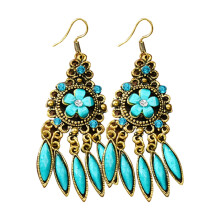 1 Pair Women Earrings Flower Shape Tassel Shiny Rhinestone Drop Earrings for Prom
