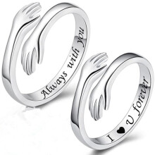 S925 Sterling Silver Hug Ring for Women Teenage Girls, Adjustable Ri