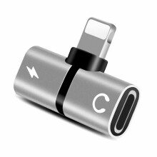 Headphone Adapter Lightning to Audio Jack and Charger Extender Earphone Charging Splitter Compatible with iPhone (Black)