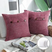 Phantoscope Farmhouse Series Triple Button Decorative Throw Pillow, 18" x 18", Wine Red, 2 Pack