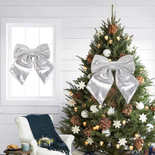 BGZLEU Silver Glitter Wired Ribbon Bows 10" with Twist Tie, compatible with Christmas Tree, Gift Wrapping, Wreath, Garland, Holiday Decor