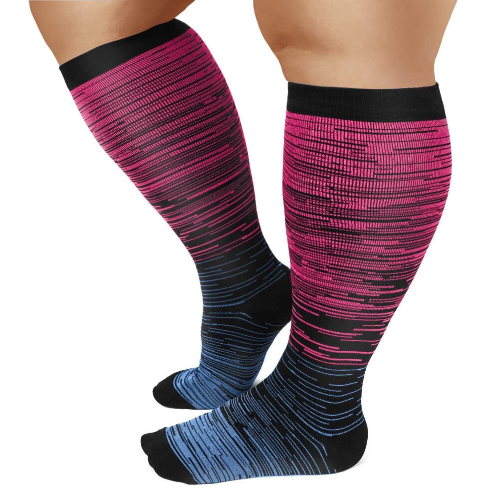 OLENNZ Wide Calf Compression Socks for Women and Men Circulation, Plus Size Knee High Support Stockings, 4XL