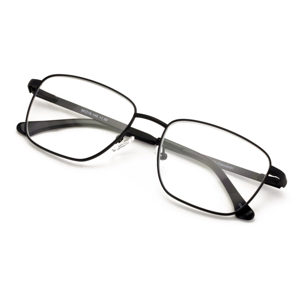 Men Full Titanium Large Wide Reading Glasses - Clear Lens Optical Frame Reader +3.00