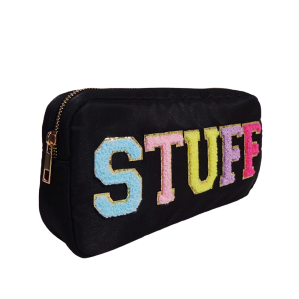Black Waterproof Cosmetic Bag Nylon Pouch Patch Cosmetic Bag(Black)