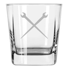 12 oz Square Base Rocks Whiskey Double Old Fashioned Glass Spud Wrenches Ironworker
