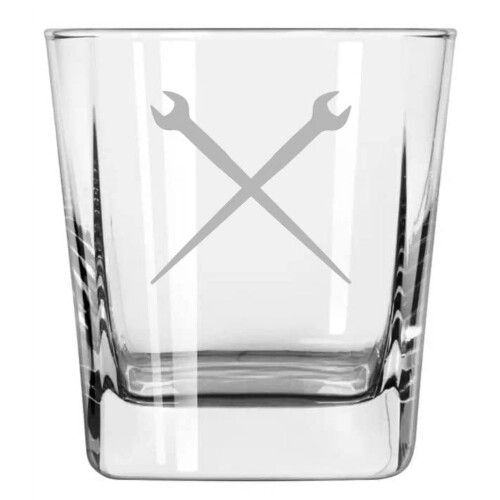 12 oz Square Base Rocks Whiskey Double Old Fashioned Glass Spud Wrenches Ironworker