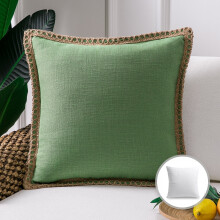 Phantoscope Farmhouse Burlap Linen Tailored Edge Series Decorative Throw Pillow, 22" x 22", Green, 1 Pack