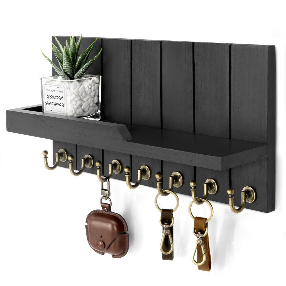Decorative Key And Mail Holder For Wall - Farmhouse 15 Inches Floating Shelf With 7 Sturdy Key Hooks For Home Entryway Wall Decor 9418476336898