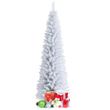 Topbuy 6FT Life-Like Slender White Christmas Tree Artificial Pencil Unlit Xmas Tree W/ Folding Metal Stand & Durable PVC