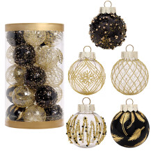 25 Pcs 60mm Christmas Ball Ornaments, Black & Gold Shatterproof Xmas Tree Decorations for Holiday Wreath