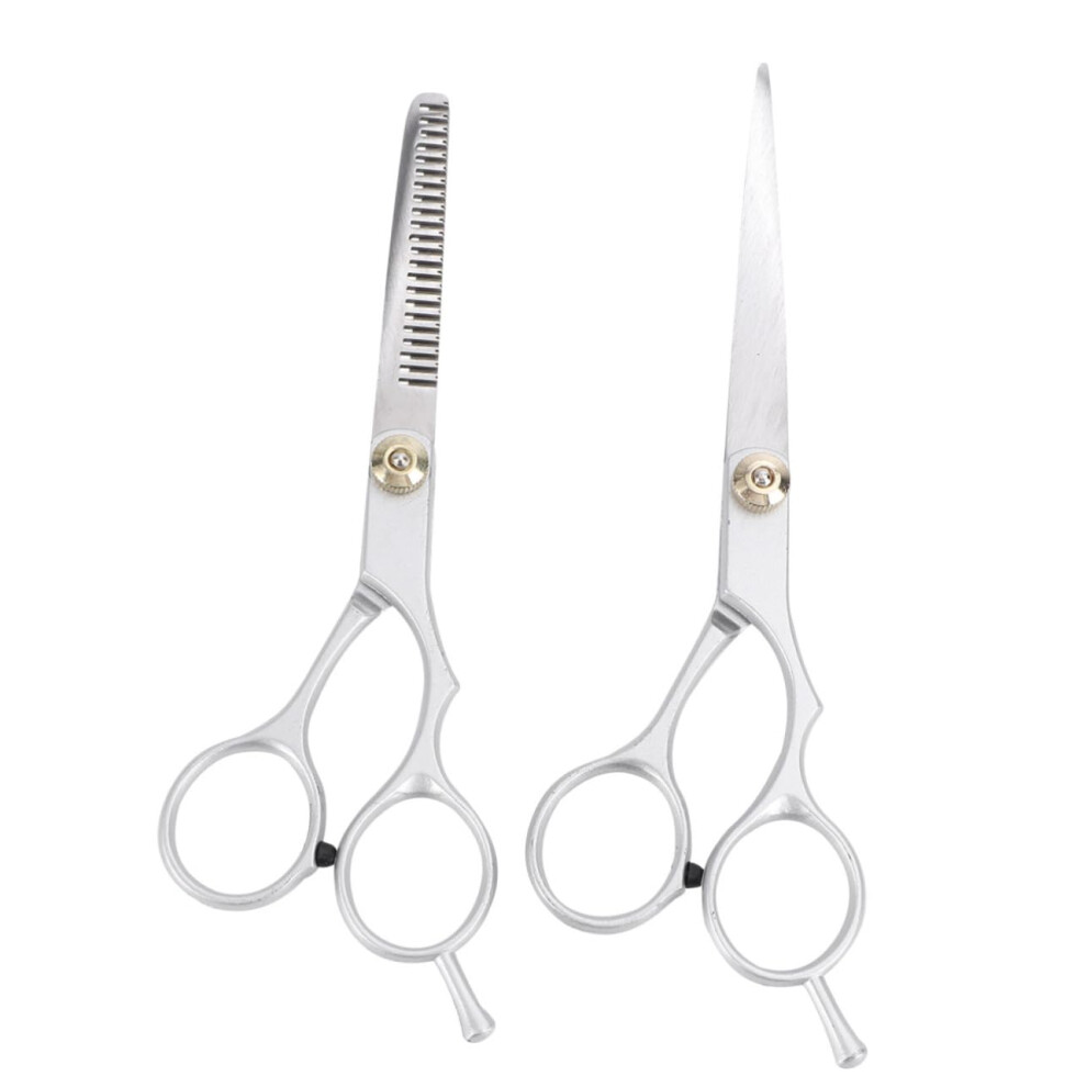 Silver Hair Cutting And Thinning Scissors Set, Professional Barber Shears With Ergonomic Thumb Rest