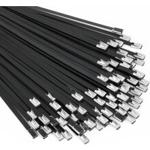 Metal Zip Ties black 100pcs 11.8 inch 304Stainless steel Epoxy Coated Cable Tie Multi-purpose Self-locking Cable Ties