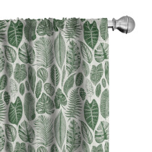 Botanical Window Curtains Pack of 2, Vintage Floral & Exotic Leaves Pattern, Lightweight with Rod Pocket, 4 Panels 28"x95", Green/Ivory, by Ambesonne