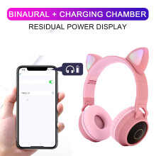 EQWLJWE 2022 Foldable Wireless Bluetooth LED Cat Ear Headphones with Microphone, Compatible with TF Card & Audio Cable