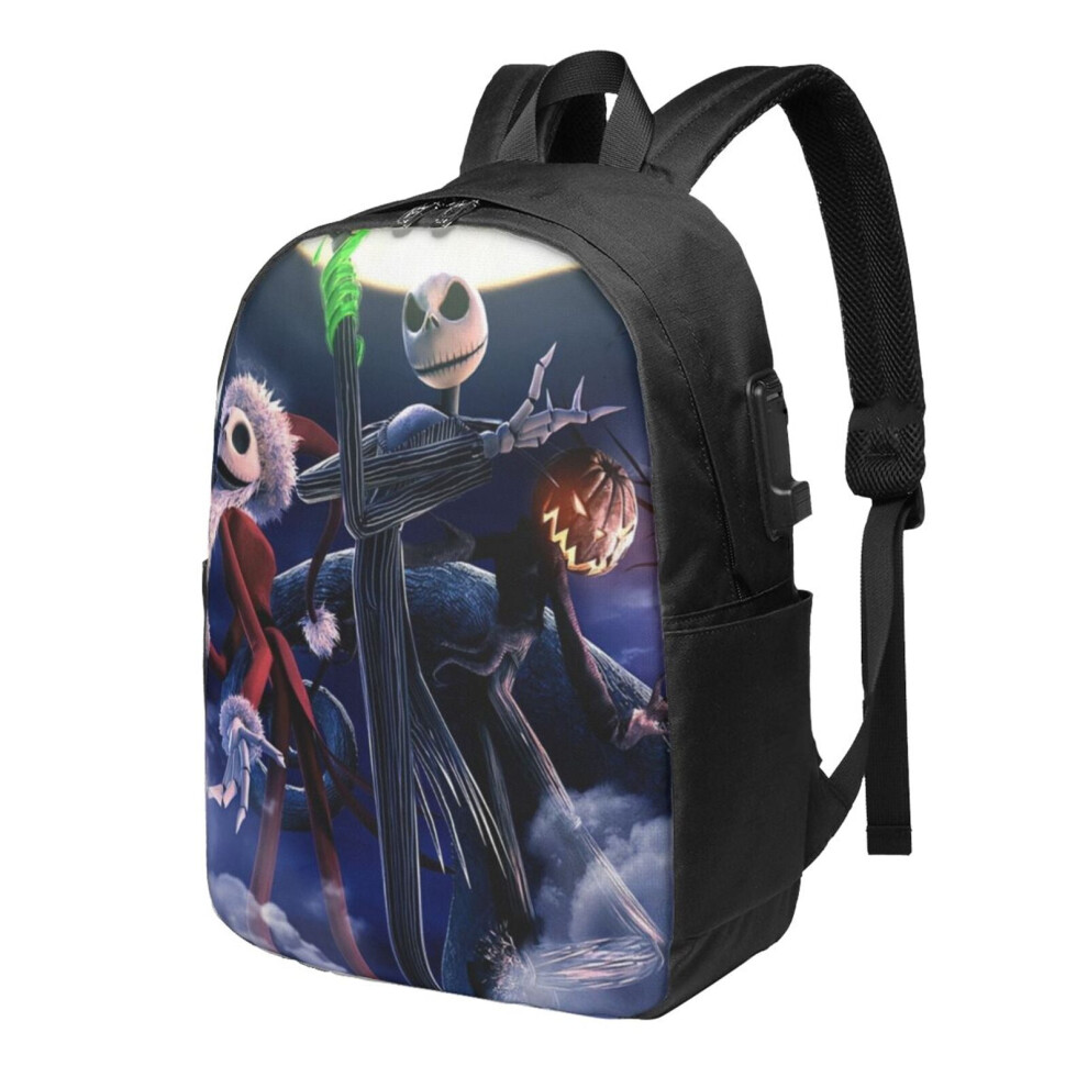 Nightmare Before Christmas F Travel Laptop Backpack, Anti Theft With Usb Charging Hole, 17Inch College Bookbag, Large Capacity Work Light 9170372846450