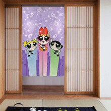 Powerpuff Girls Two Piece Patchwork Sheer Semi-Blackout Door Curtain 34x56in for Bedroom, Living Room, Kids Room Decor