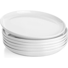 Porcelain White Dinner Plates Set of 6, 10 Inch Salad Serving Modern Round Dishes - Dishwasher, Microwave, Oven Safe, Scratch Resistant, Smooth Glaze