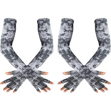 UV Protection Gloved Arm Sleeves for Men & Women Cycling Ice Arm Sleeve Fingerless Sun Compression Long Arm Cover