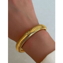 18k Gold Plated Titanium Steel Bracelet Vintage Elastic Gypsy Polishing Bangle For Women Girls Fashion Aesthetic Jewelry