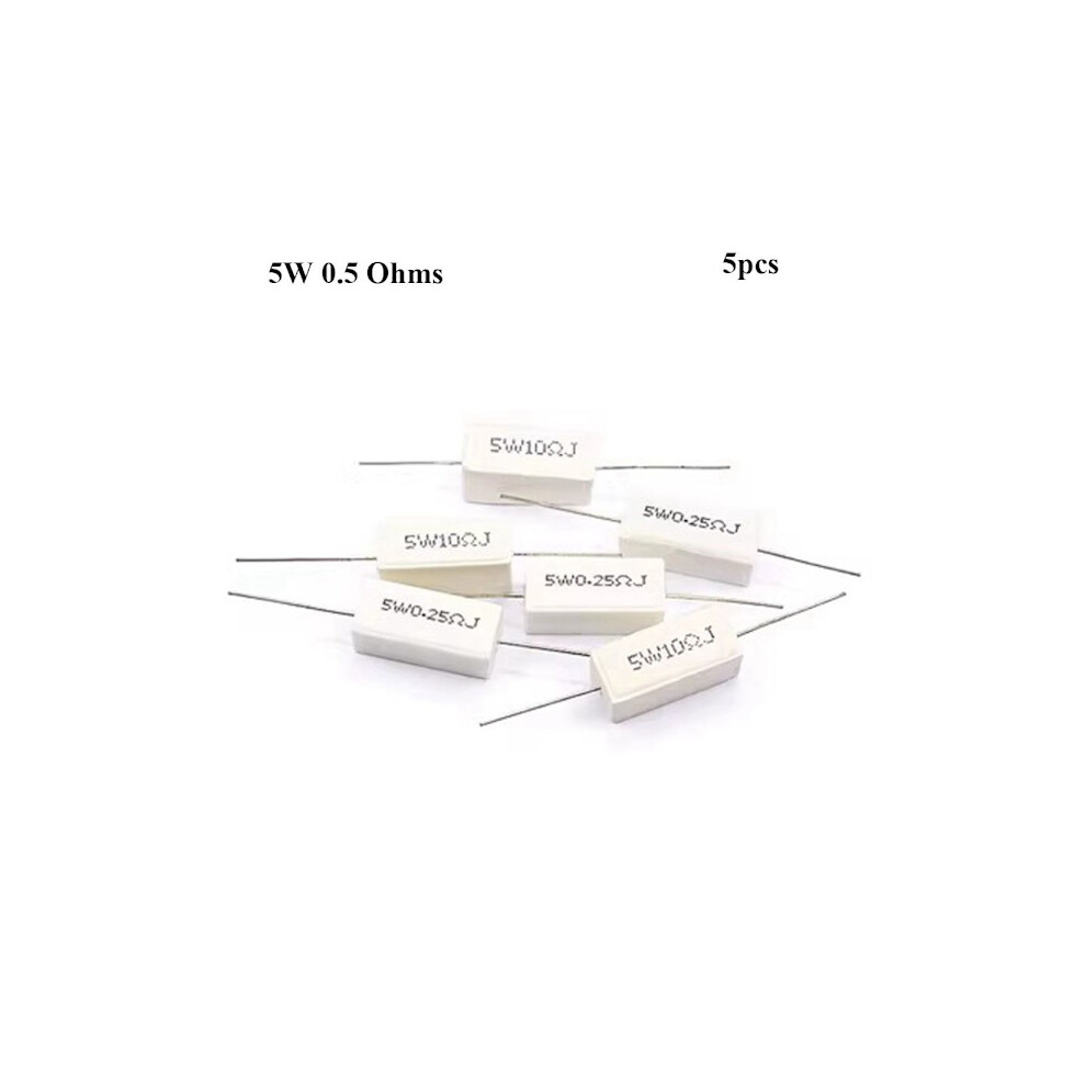 5 Pcs Cement Resistors Protection Resistors 5W 0.5 Ohms 5W 0.5 Ohms 5W 0.5 Ohms 9165521391219