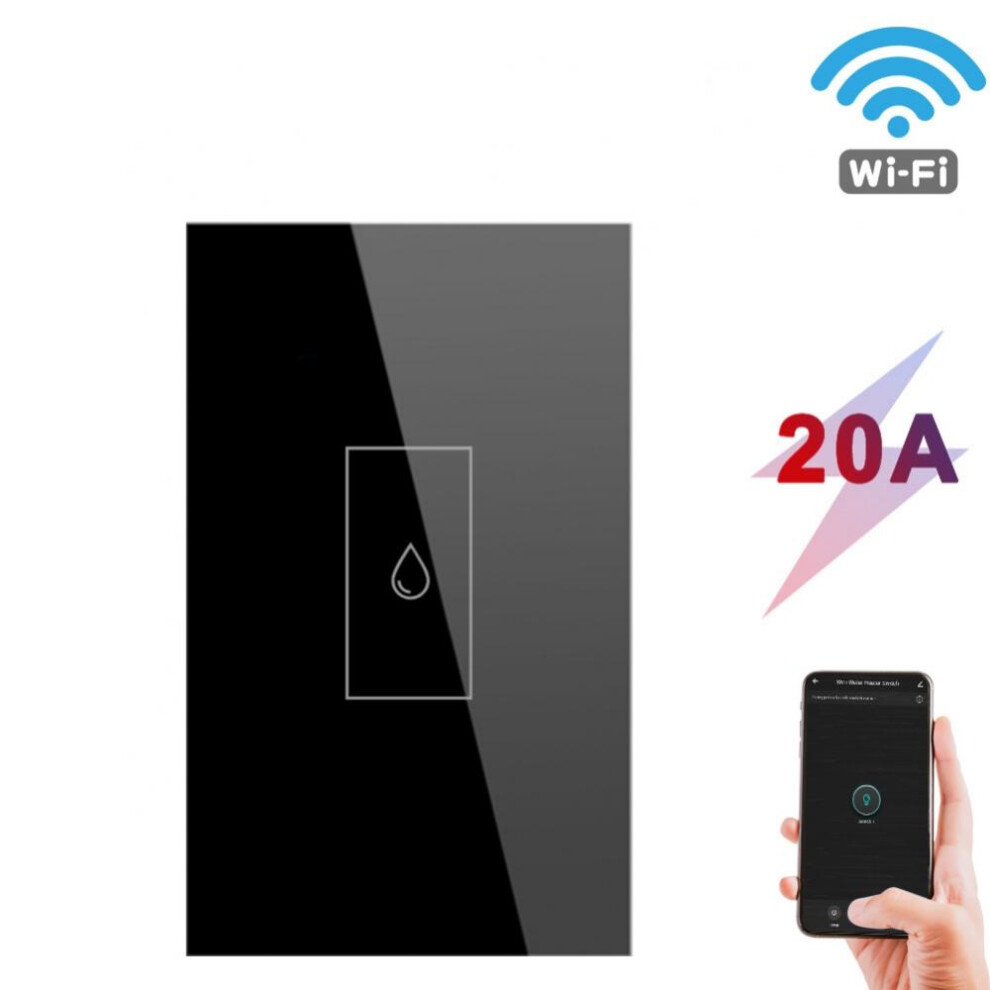 Smart Wifi Water Heater Switch, Voice Control With Timer, Remote Touch Wall Switch Compatible With Google Home, Alexa & Home App (Black) 9165521393459