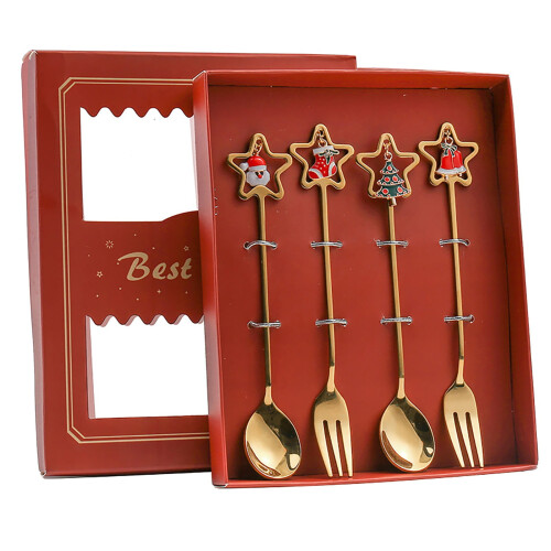 Christmas Spoon & Fork Set, Compatible with Santa Claus Theme, Cute Rabbit Design, Creative Gift Box, 1 Set Tableware