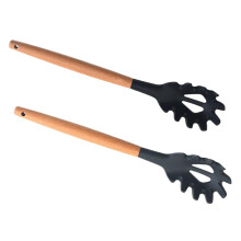 2pcs Silicone Spaghetti Server with NonSlip Wooden Handle, Heat Resistant Pasta Spoon for Cooking
