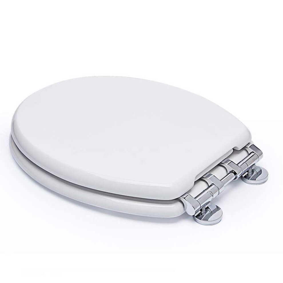 Potty Training Toilet Seat For Adults And Kids, Elongated Soft Close Lid With Chrome Hinges White