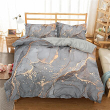 Grey Gold Marble Duvet Cover Set King Queen, Breathable FadeResistant Bedding with Pillow Shams