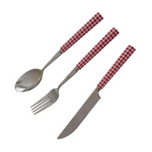 Ceramic Cutlery Set with French Red Plaid Fork and Spoon, Ergonomic Handle, Ideal Gift