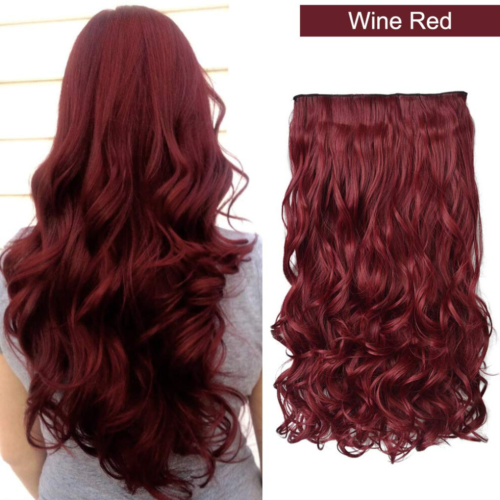 20 Inch Wine Red Wavy Clip In Synthetic Hair Extensions for Women with Secure 5Clip Design