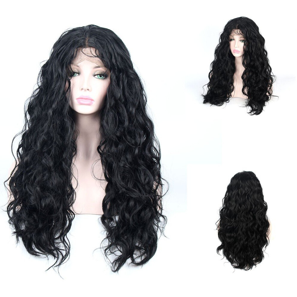Density Glueless Lace Front Wig with Baby Hair, Heat Resistant Body Wave Synthetic, 22' Black