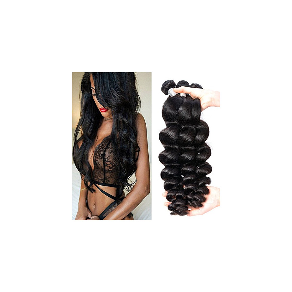 Unisex Black Brazilian Virgin Loose Wave Human Hair Bundles 3Pcs 300G Unprocessed Curly Weave Extensions