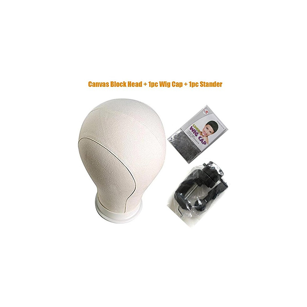 Unisex Beige 21 Inch Canvas Mannequin Head For Wig Making With Cork Core And Stand