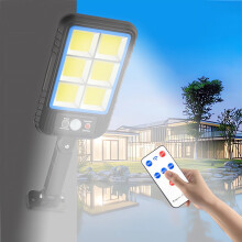 Solar Street Lights Outdoor LED Motion Sensor Flood, COB Dusk to Dawn Light with Remote Control, Waterproof Security Lamp for Yard Garden Parking Lot