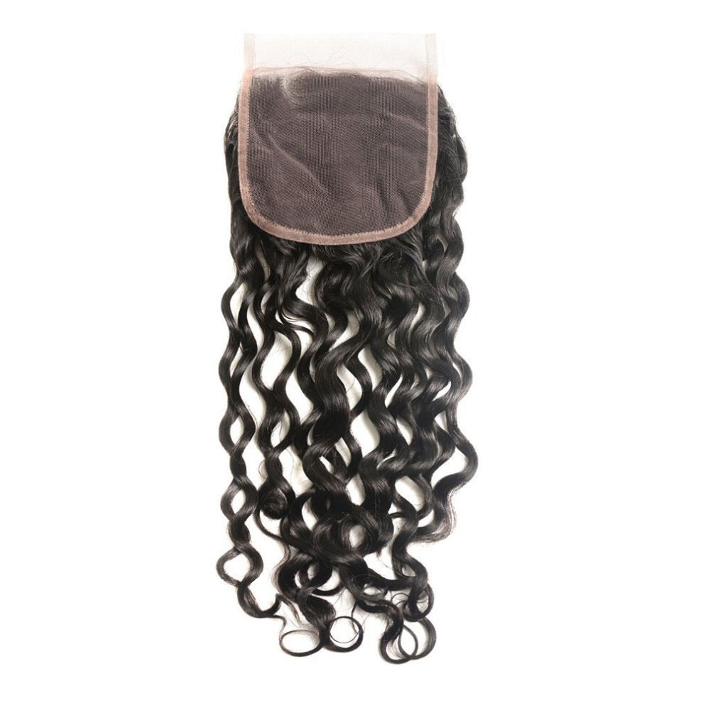 Brazilian Virgin Hair Closure 4x4 Water Wave Human Hair Lace Closure with Bleached Knots 12 Inch