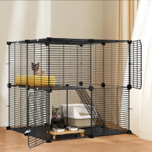Uforic 2-Tier Cat Cage, Indoor DIY Pet Playpen Metal Kennel for 1-2 Cats, Ferrets, Chinchillas, Rabbits, Kittens, Travel and Camping, 28"L x 28"W x