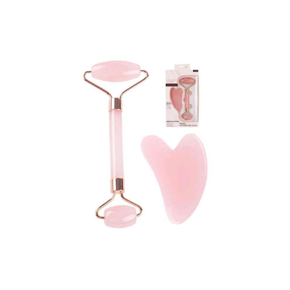 Pink Resin Rose Roller And Gua Sha Set Facial Tools