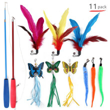 \"QD\" Cat Retraction Rod Interactive Cat Toy Feather Da Bird Cat Retractable Fishing Rod Toy Set (2 Rods and 9 Refill Springs)