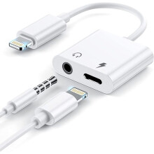 2 in 1 Headphone Adapter compatible with iPhone 11, Apple Lightning to 3.5mm Jack Aux Audio Dongle for Headphones & Car